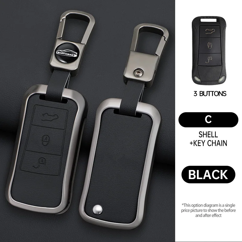 Car Zinc Alloy Leather Key Case Cover Holder Chain For Porsche Cayenne 2006 2007 2008 2009 Flip/Folding Key Auto Accessories