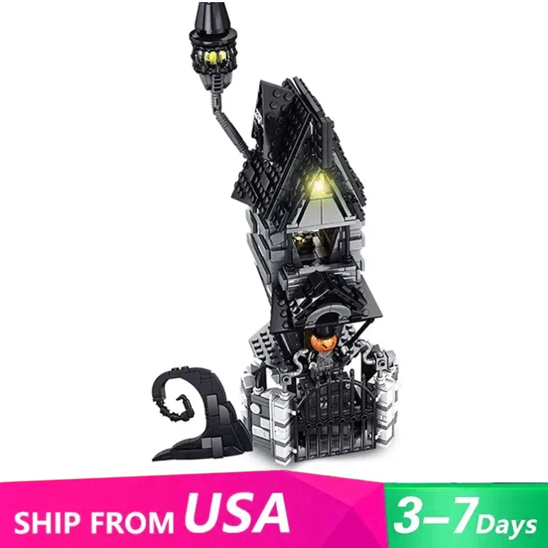 

766 шт. MOC фильм Хэллоуин дом с привидениями строительные блоки модель настольное украшение со светом головоломки игрушки для детей подарок на Хэллоуин