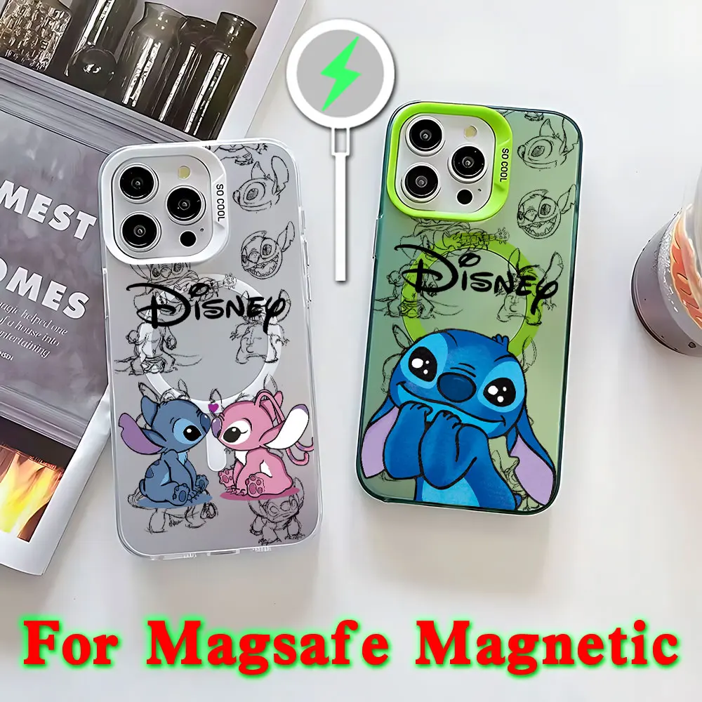 Cool Cartoon Stitch Disneys Magsafe Magnetic Phone Case for IPhone 11 12 13 14 15 16 Pro Max Plus Creative Border Plated Cover