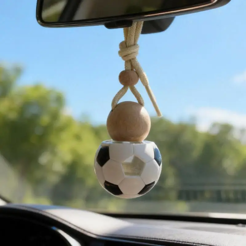 1Pcs Car Essential Oil Diffuser Bottle 5ML Football Shaped Empty Car Air Freshener Pendant Perfume Glass Bottle With Wooden Caps