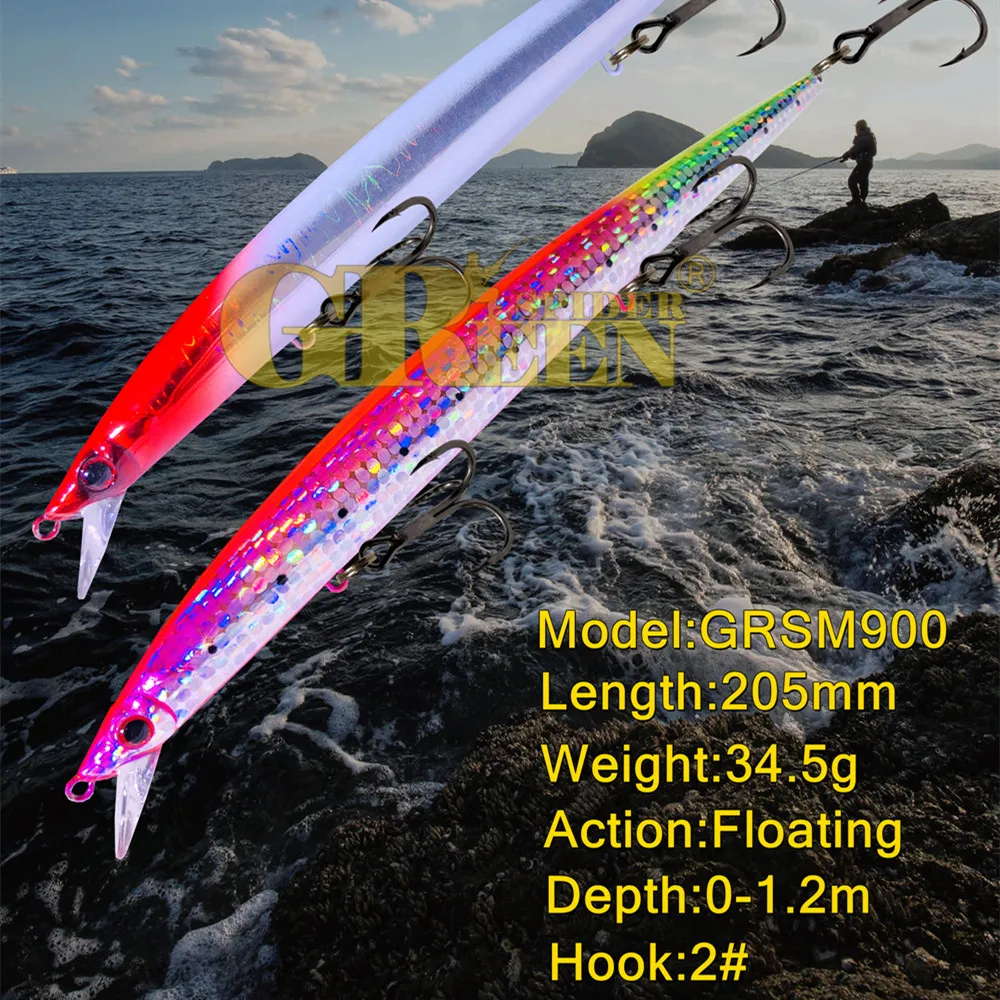 GREENSPIDER Floating Sea Spinning Bait 205mm 34.5g Rockfishing Trolling Minnow Swimbait  For Trout Bass Lure