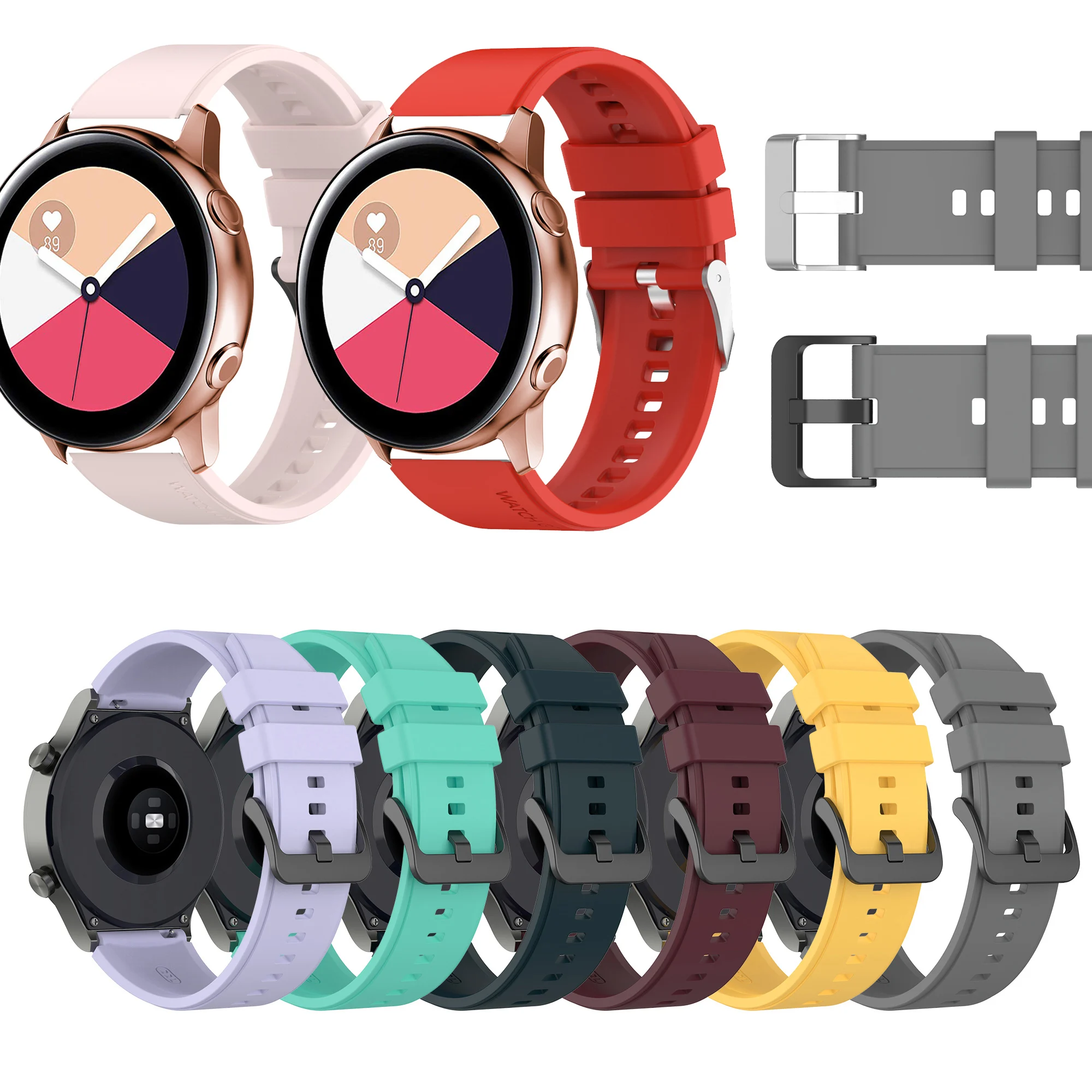 

20mm Silicone Strap Band For Samsung Galaxy Watch Active 2 40mm 44mm watch 5 watch5 pro watch4 watch 4 classic 42mm 46mm