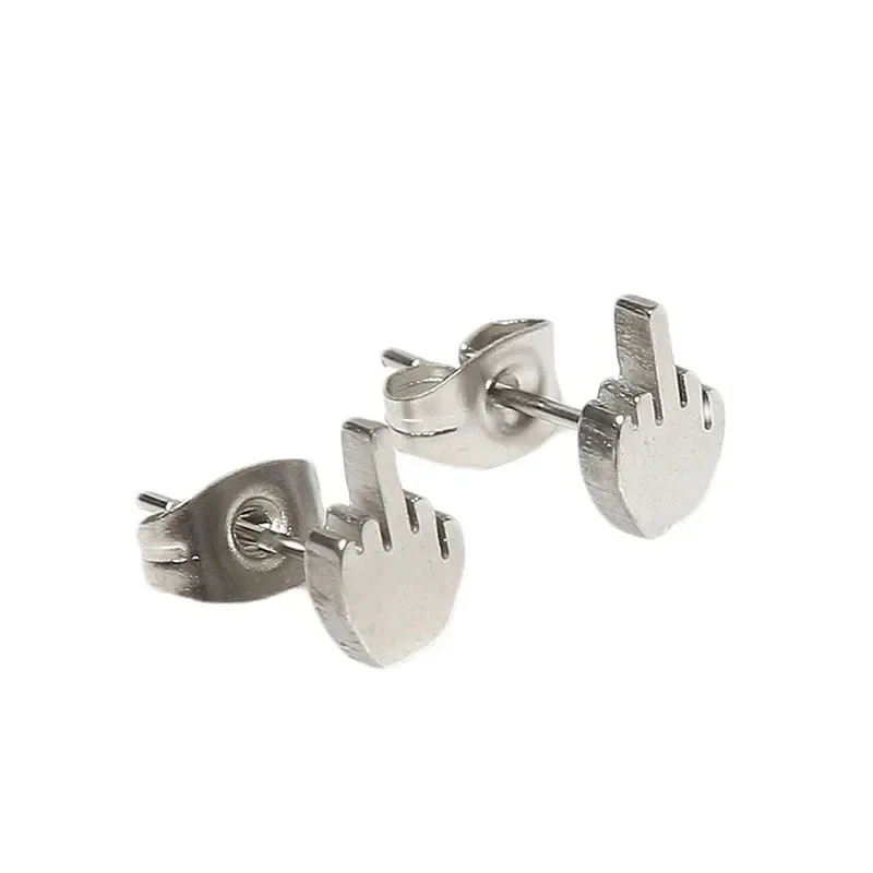 Серьги Женские Jewelry Stud Earring Stainless Steel Fashion Rock Middle Finger Shape Men And Female 1 Pair Three Color Earrings