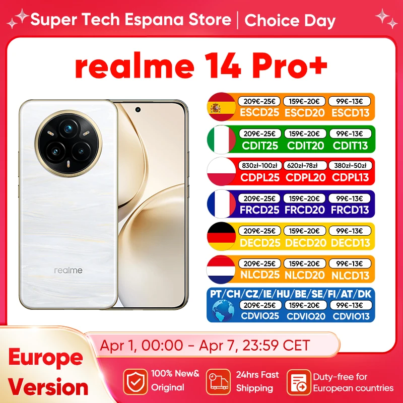 Realme 14 Pro+ 5G Mobiltelefon Sony IMX896 OIS Kamera 3X Periskop Snapdragon ® 7s Gen 3 Chipsatz 5260 mAh 50 MP 120 Hz 80 W Ladung