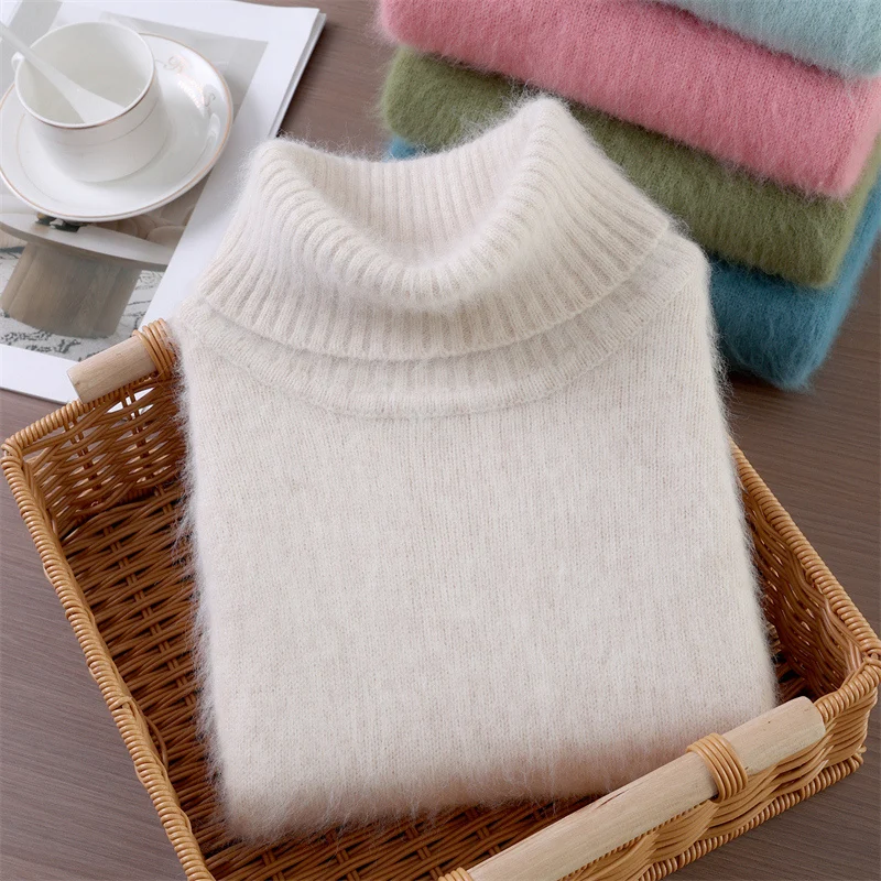 

2025 New Autumn Winter Women Mink Cashmere Sweater Turtleneck Pullover Basic Casual Soft Warm Bottom Clothing 100% Mink Cashmere