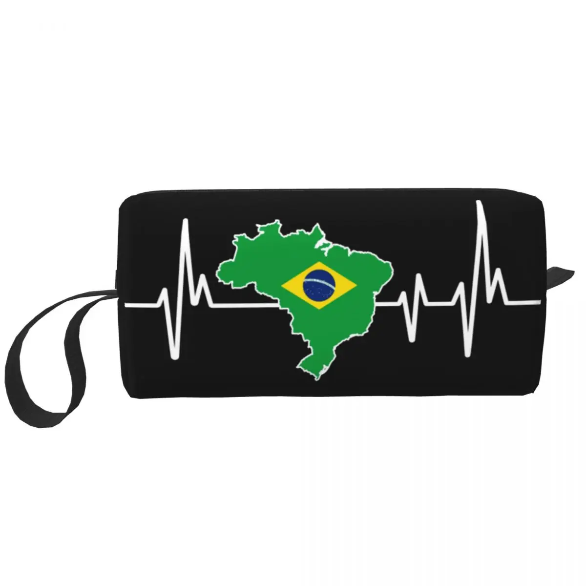 Heartbeat Design Brazilian Flag Brazil Travel Cosmetic Bag Brazilian Proud Makeup Toiletry Organizer Beauty Storage Dopp Kit Box