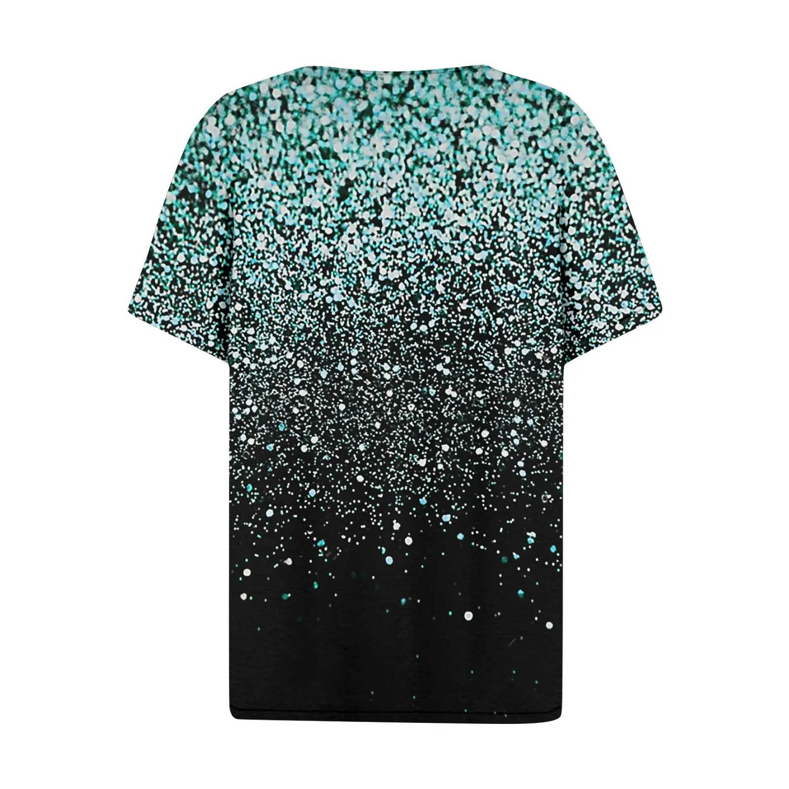 Fashion Women T Shirt Glitter Print Button V Neck Short Sleeve Basic Tops Streetwear Summer Oversized Clothing Female T-Shirts