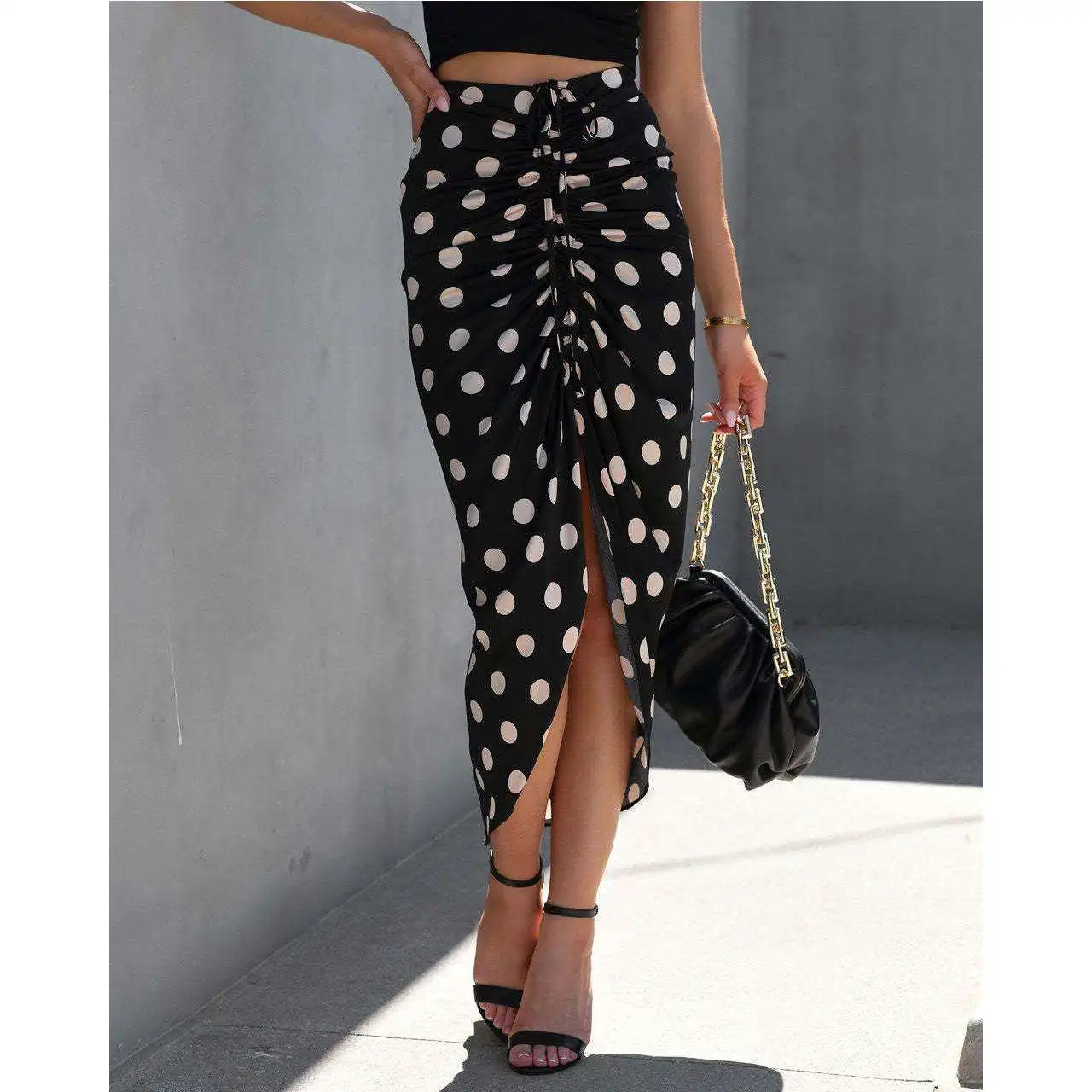 Polka dot dstring midi saia feminina outono inverno novo sle chinês sle bolo saia comprimento médio t-acetato fibra