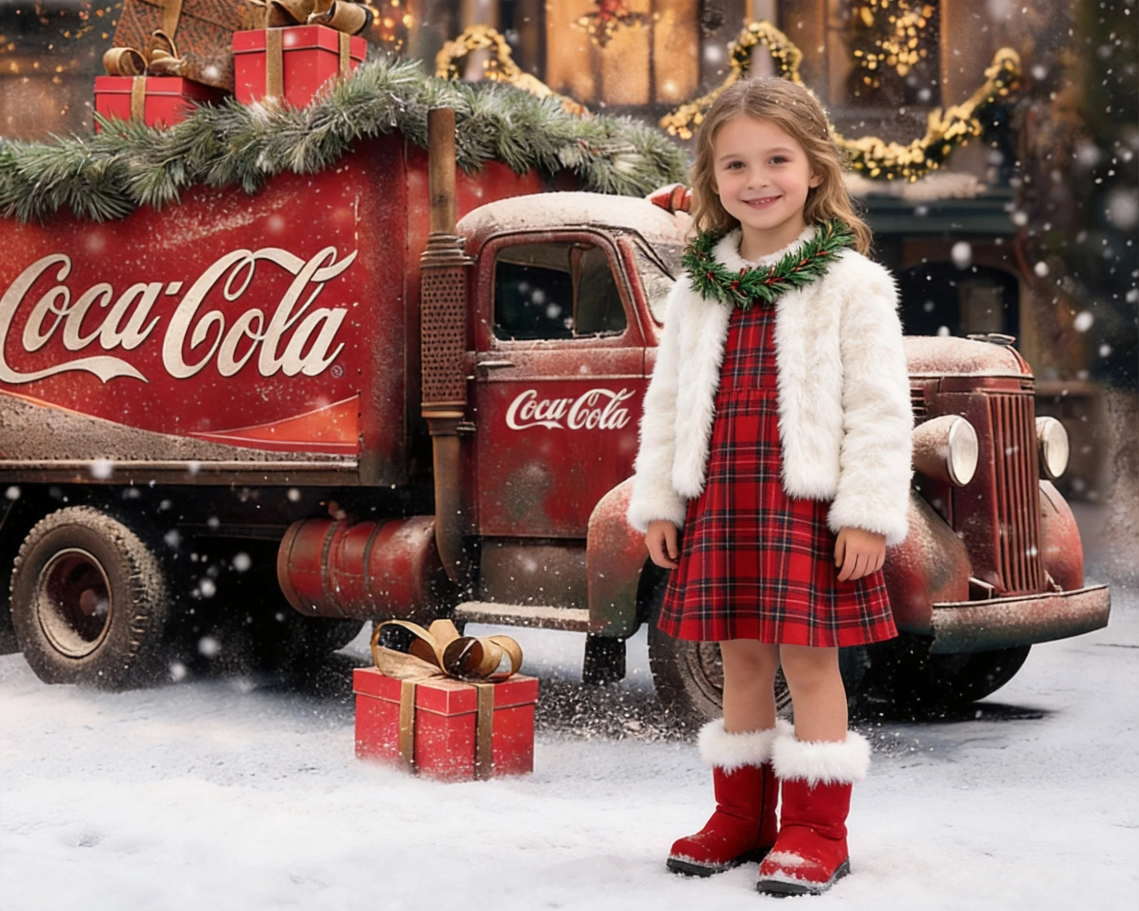 Christmas Retro Vintage Red Truck Camper Van Snowy Winter Xmas Pine Tree Gift Deco Photo Studio Photography Backdrop For Baby