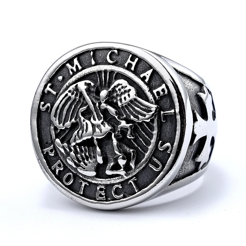 Vintage Archangel Saint Michael titanium steel ring for men