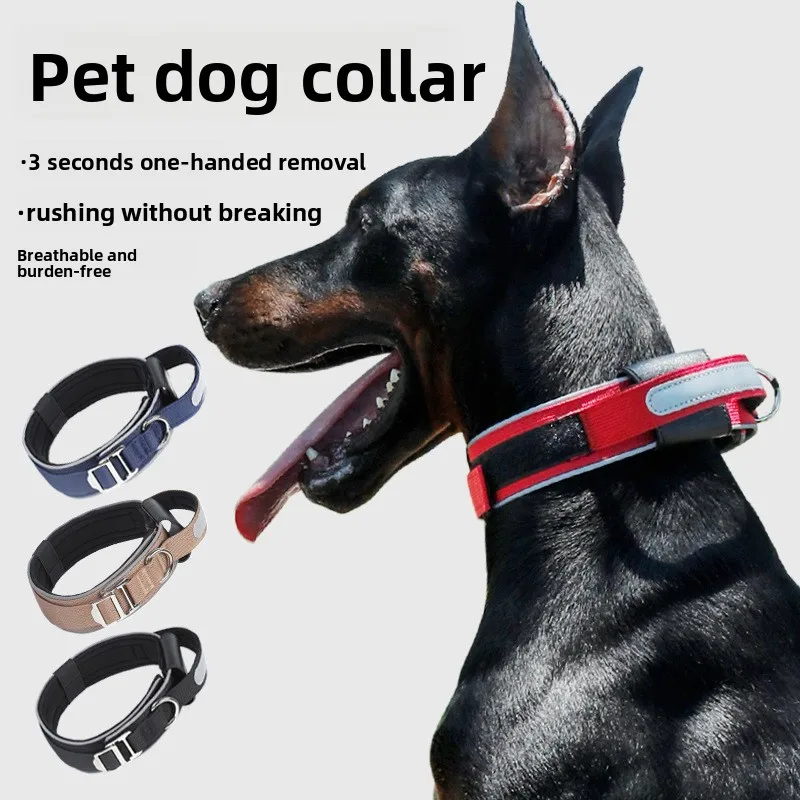Tactical Dog Collar Reflective Anti Pull Adjustable Pet Collar for Medium Large Dogs