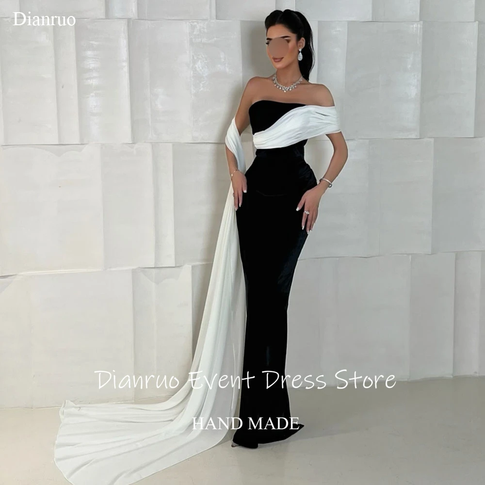 

Dianruo Strapless Mermaid Evening Dresses Luxurious Satin Prom Gowns Contrast Color Ruched Long Wedding Party Dress Customized