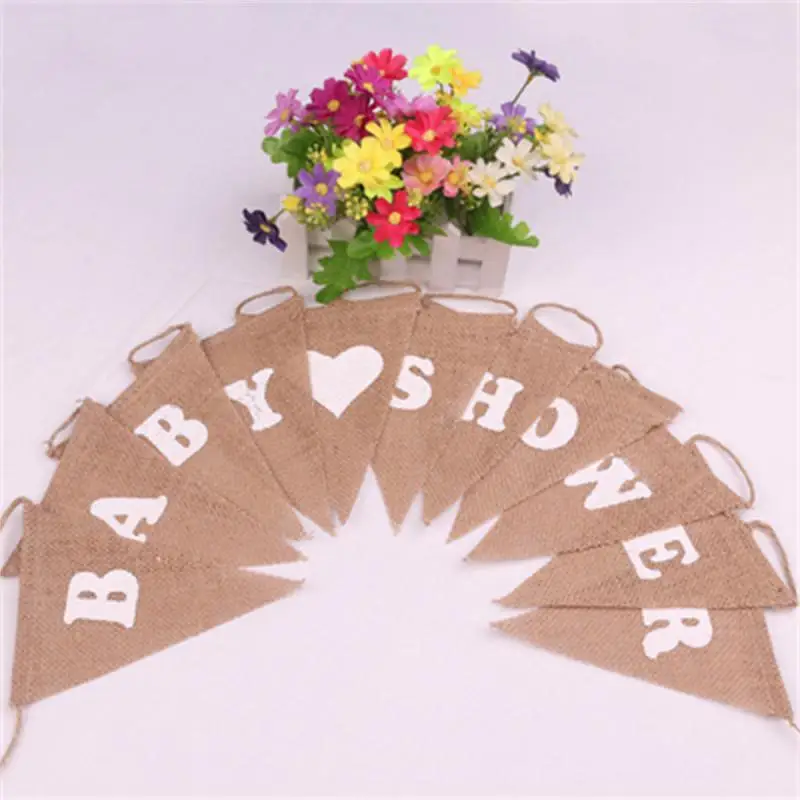 ตกแต่งธงน้ําหนักเบาเป็นมิตรกับสิ่งแวดล้อม Baby Shower ผ้าลินินธง Burlap Flags 13X17 ซม.Burlap แบนเนอร์