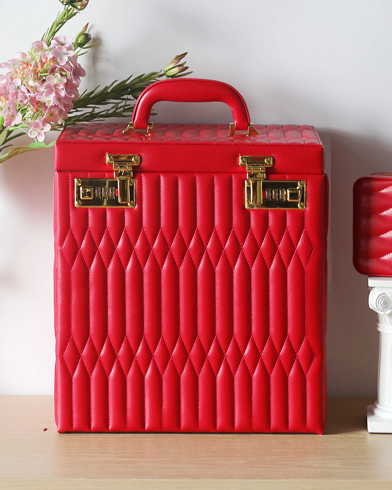 YAO Leather Jewelry Set Box with Gold-Tone Combination Lockable 5 Tiers Large Jewelry Organizer Safe Box for Gifts Anniversary