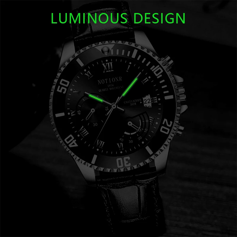 NOTIONR Fashion Mens Blue Watches Men Military Calendar Quartz Wrist Watch Luxury Man Business Leather Watch reloj hombre