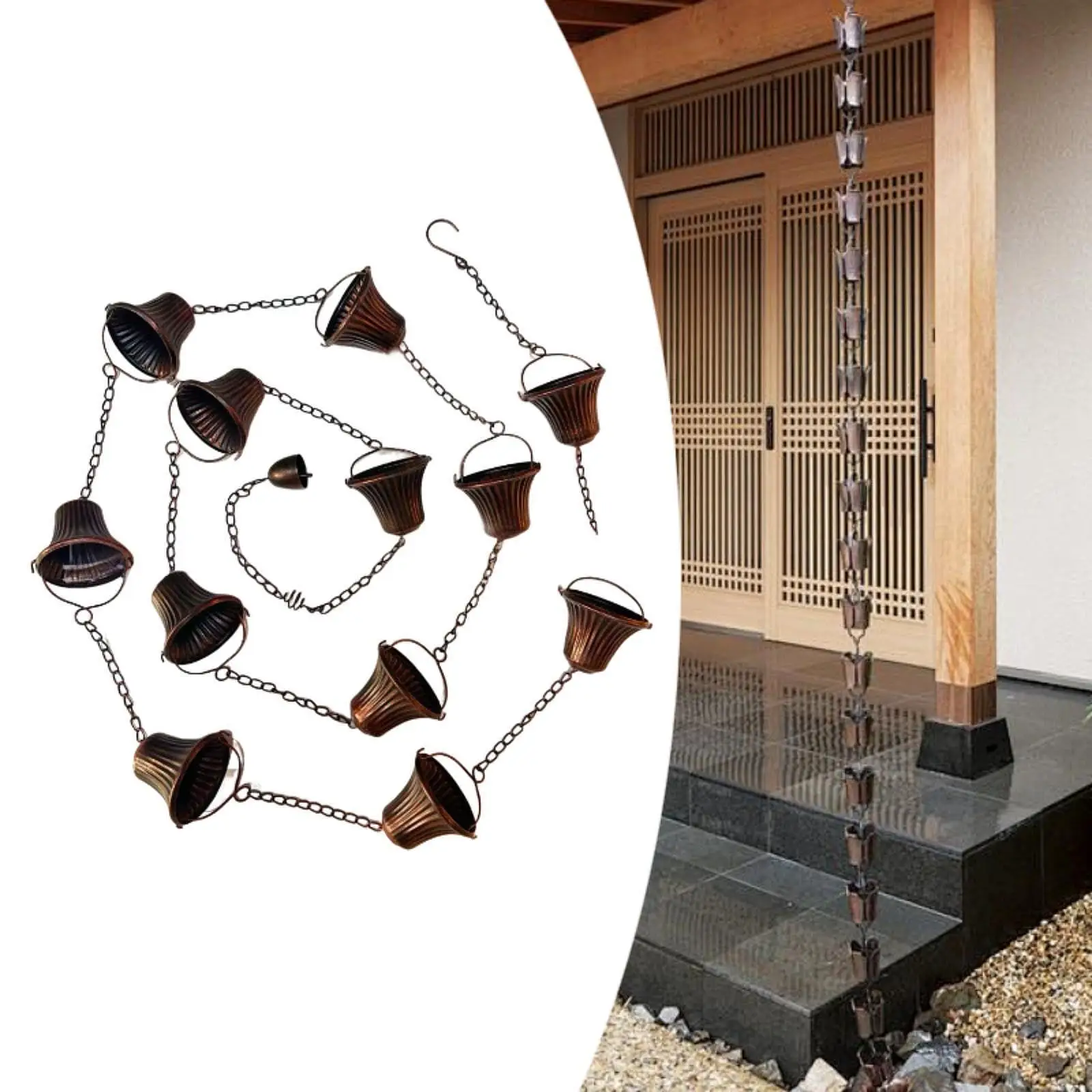 

Rain Chains for Gutters 12.5ft,Sturdy,Replacement,with 12 Cups for Outside Downspouts Rain Catcher for Yard Awnings Roofs