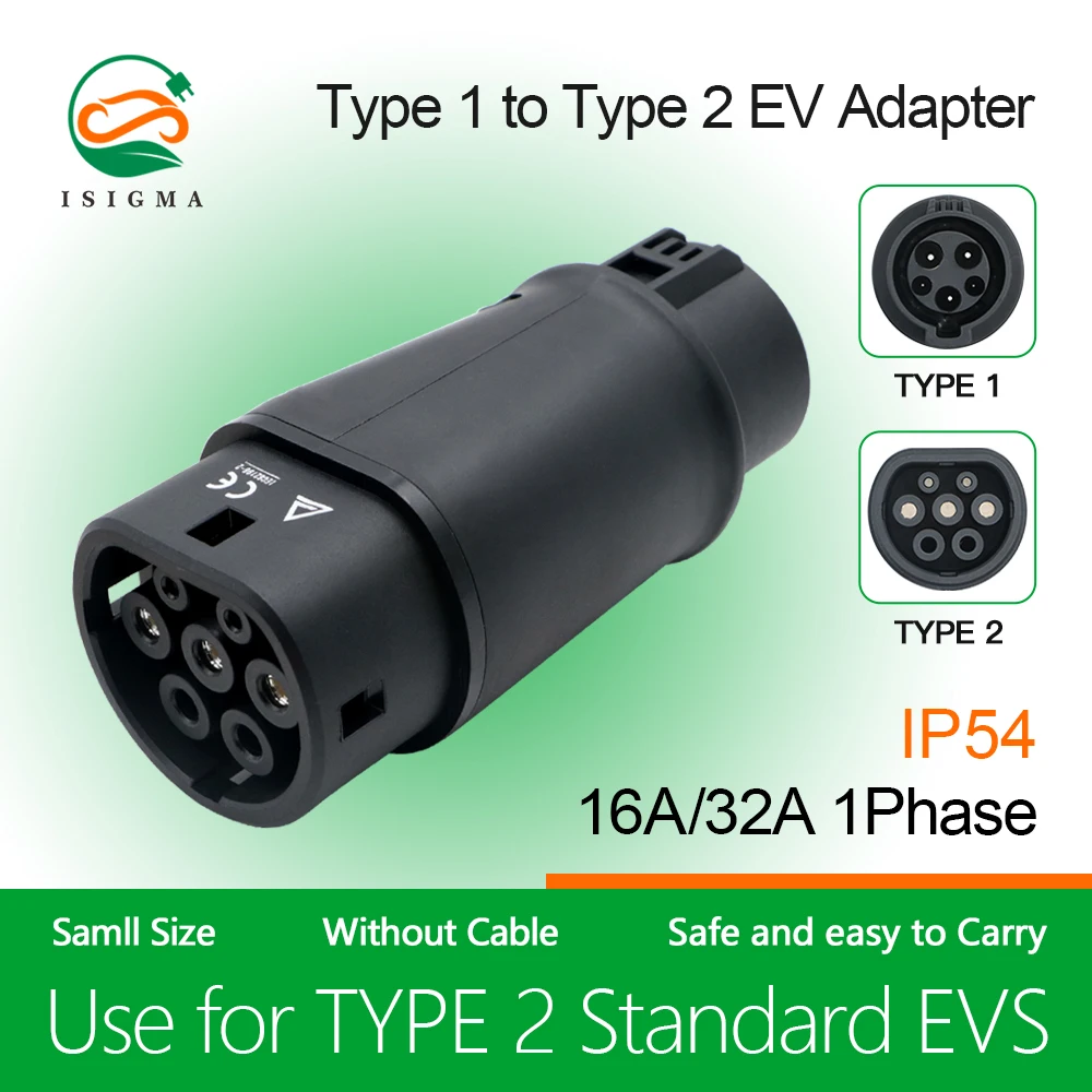 ISIGMA EV Charger Type1 to Type2/GBT Adapter 16A/32A SAE J1772 to Type2/GBT for Electric Car Charger Connector