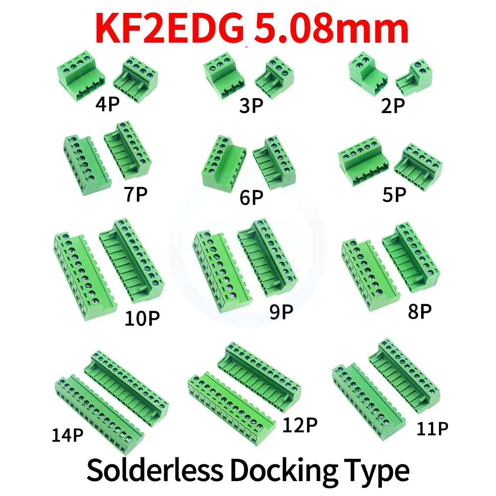 (5 Pcs) 2EDGK + 2EDGRK 5.08MM Pluggable Terminal Blocks Connector KF2EDGKR Solderless Docking Type 2-14Pin Screw Terminal