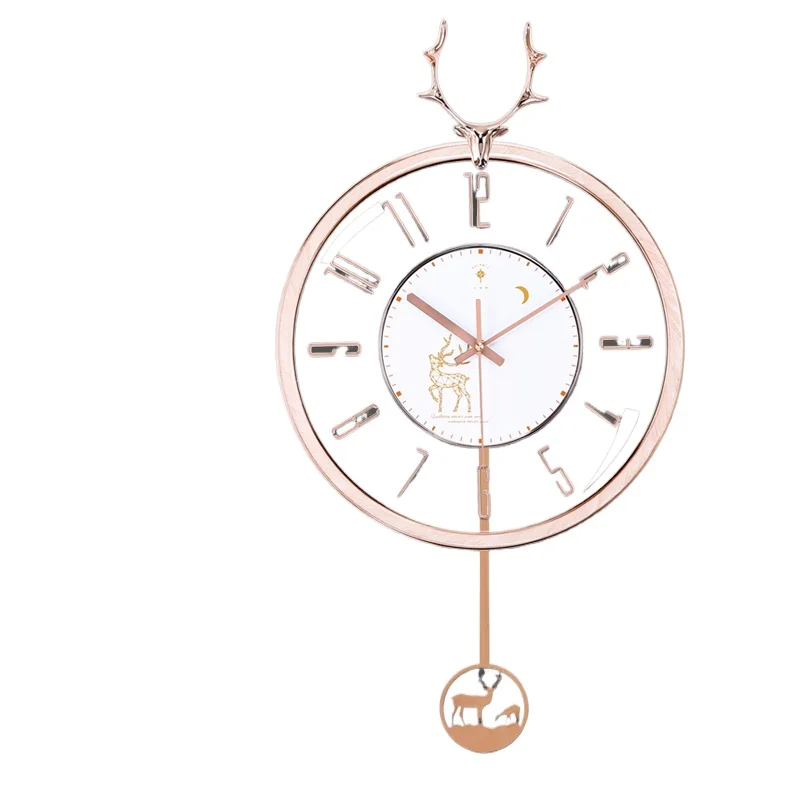 Reloj De Pared De diseño Simple nórdico, ciervo lujoso, grandes relojes De Pared De lujo con péndulo, Reloj De Pared silencioso a la moda, decoración del hogar