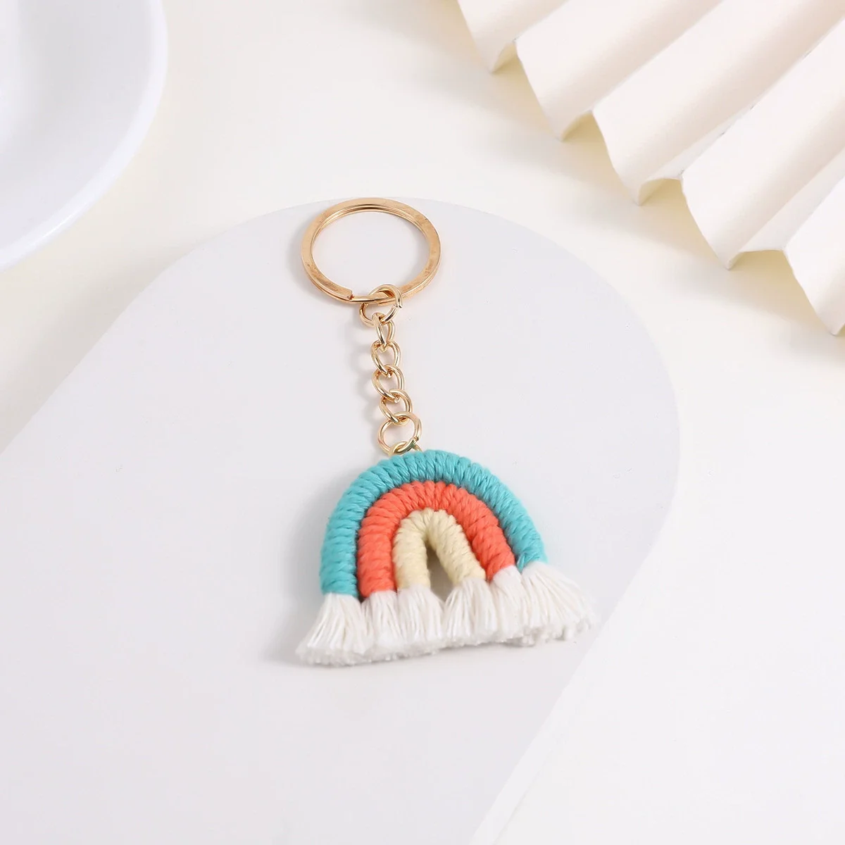 Leuke gebreide regenboog kwastjes sleutelhanger vrouwen meisjes handgemaakte sleutelhanger voor autosleutel houder handtas hanger DIY sleutelhanger sieraden cadeau