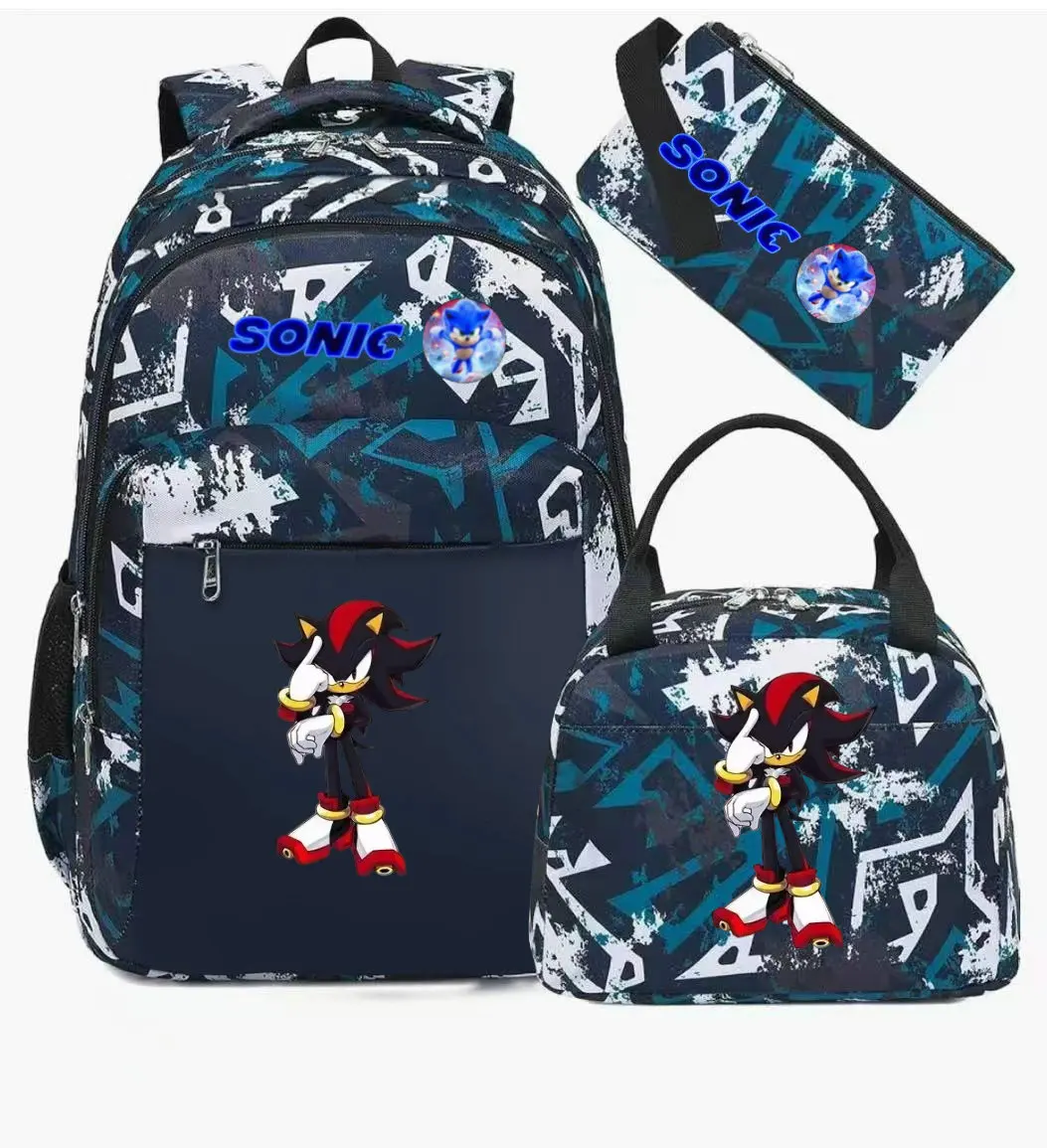Sonic Backpack Set Large Capacity Leisure Print School Backpack Set Lunch Bag Pencil Case for Boys Girls Kids Bookbag