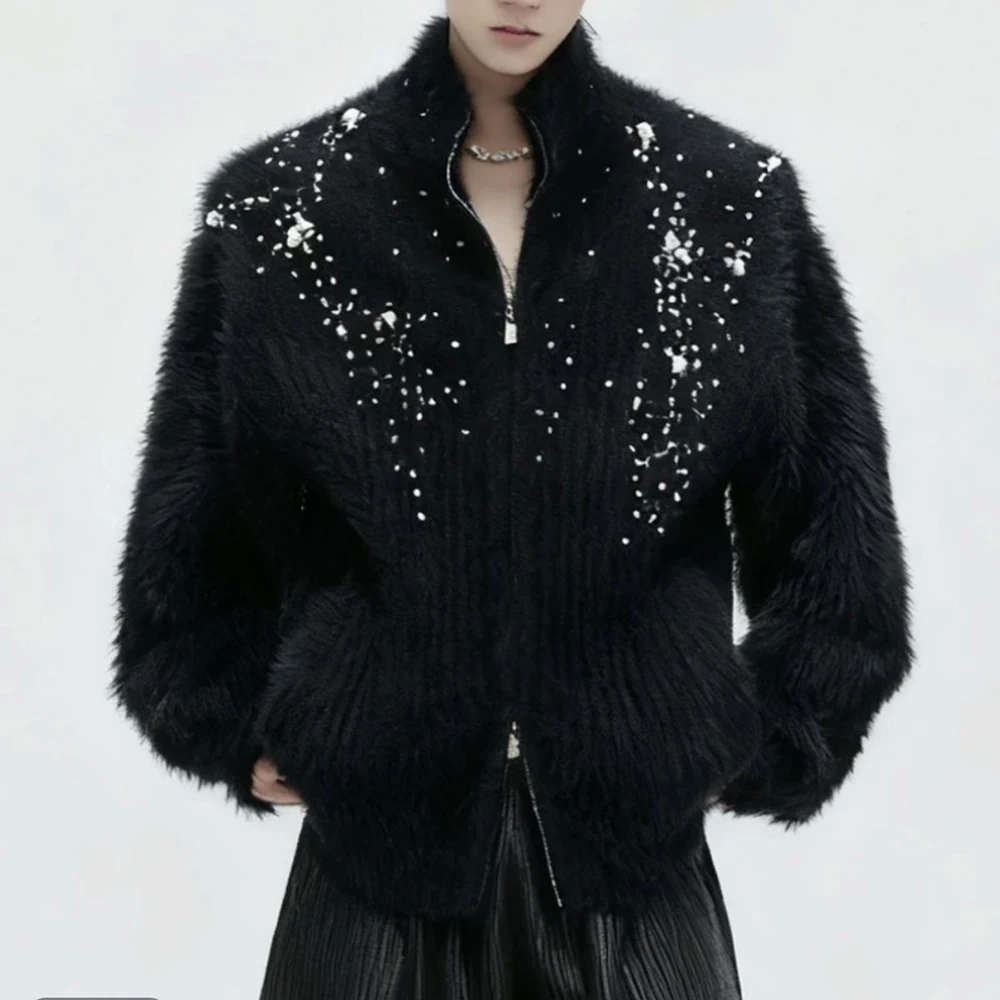 

2025 Winter New Men's Pearl Long-Sleeve Cardigan Sweater American Retro Fashion Trend High Street Loose Casual Niche Men's Top