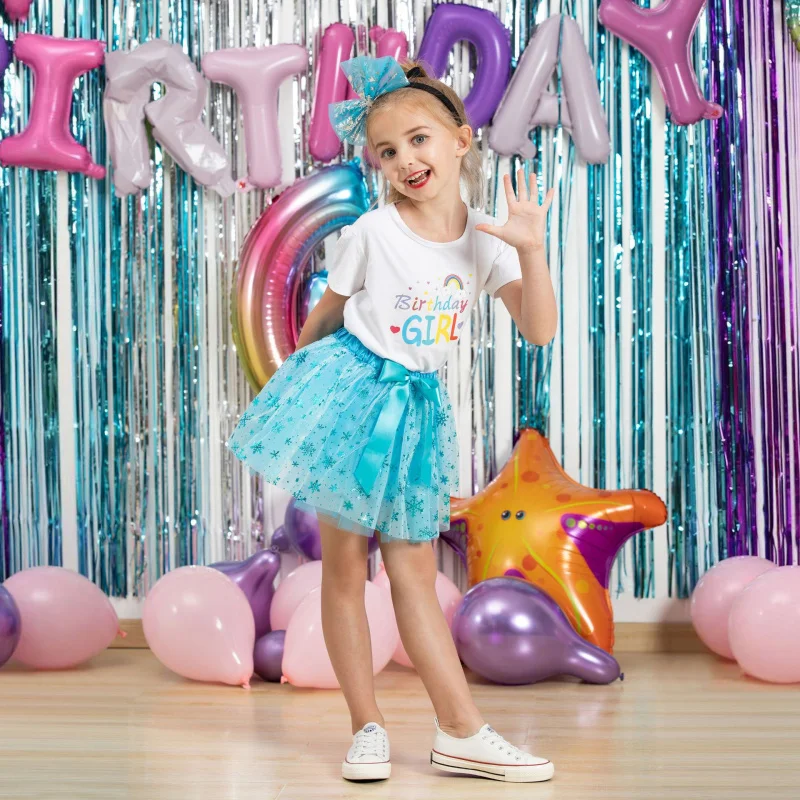 Baby Girls Mesh tutu Skirts for Princess Party Clothing 1-8Y Kids Cute Puffy Sequins with lining Skirt send Bow Hair clips