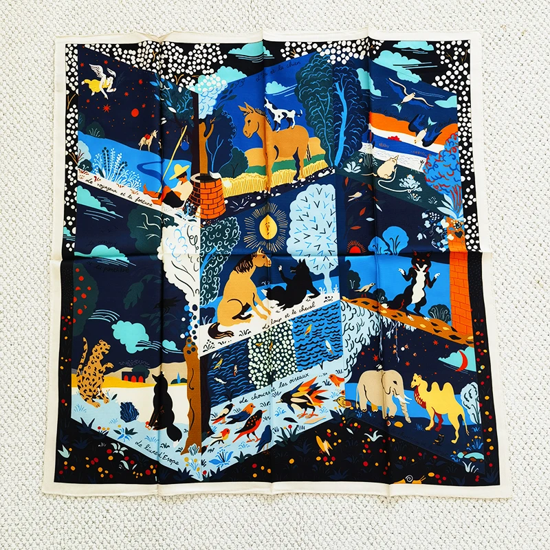 

Square Silk Scarf 90CM Rolled Edges Bandanas Shawls Twill Scarves for Ladies Neck Bandanas for Women Foulard 90cm