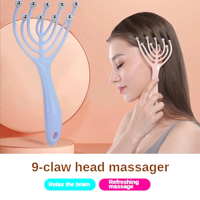 Head Massger 9 Claws Streamlined Ball Hand Held Stress Relief Aid Hair Scalp Massage Roller Scratching Relaxation Tool