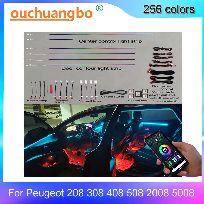 Ouchuangbo Ambient Light For Peugeot 208 308 408 508 2008 5008 Backlight Decorative Led Atmosphere Lamp Kit 256 Colors