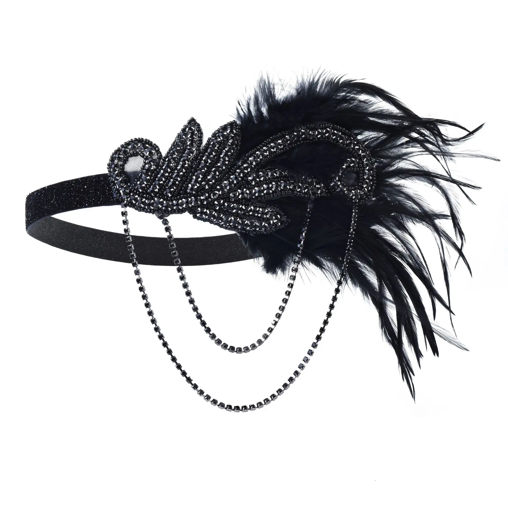 5 pezzi anni \'20 accessori per abiti flapper puntelli per feste retrò GATSBY CHARLESTON fascia per capelli collana di perle fascia di piume per