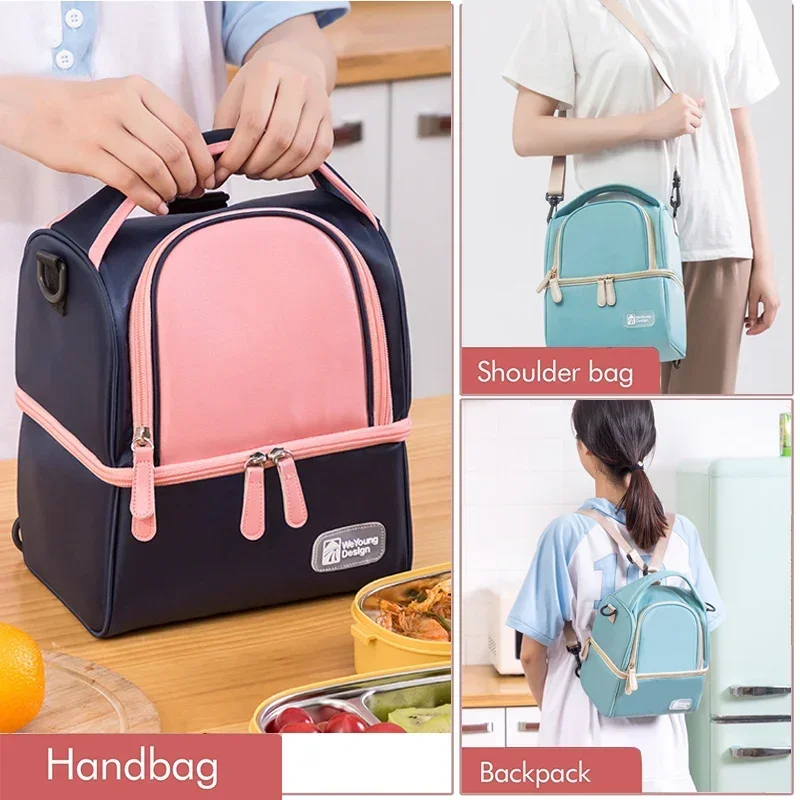 Double Laye Cooler Lunch Box Bag Breast Milk Storage Bag Food Fresh Bag Multifunction for Men Women Work Outdoor Travel Picnic