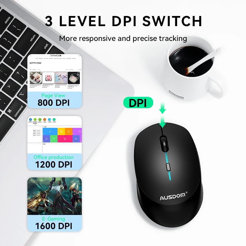 AUSDOM FLEX1 Wireless 2.4G Desktop Mouse Smooth Low Latency Battery Mouse Silent Click Office For Laptop Desktop Computer