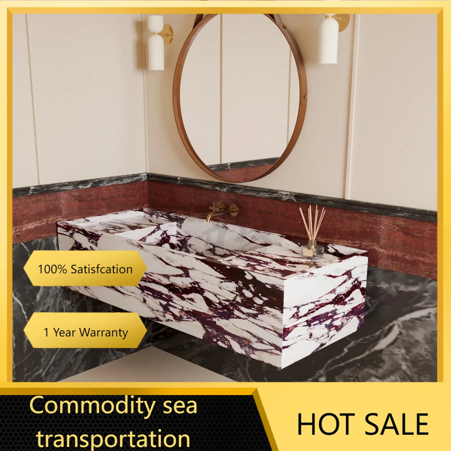The integrated marble wash basin looks luxury, solid stone material feels heavy and well-made for my bathroom