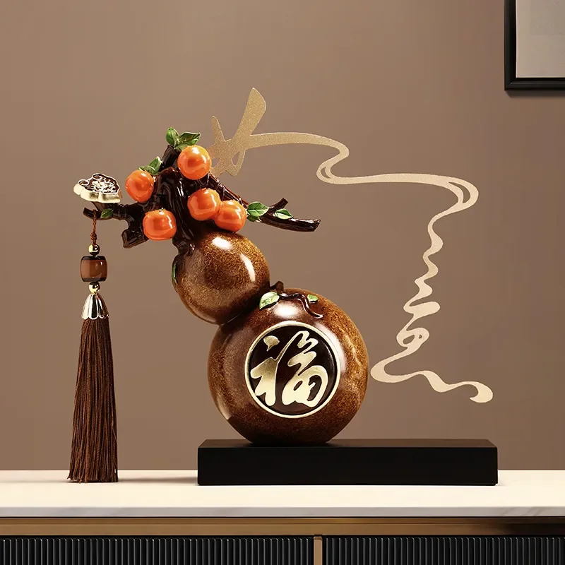 Persimmon Ruyi Gourd Ornament Light Luxury Home Decor Living Room Wine Cabinet Office Decoration Housewarming Gift