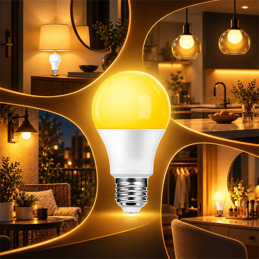 E27 A19 Led Sleep Bulb Amber Lamp1800K 9/12W Bedside Study Warm Light Staircase Bedroom Night Light Indoor Outdoor Lighting