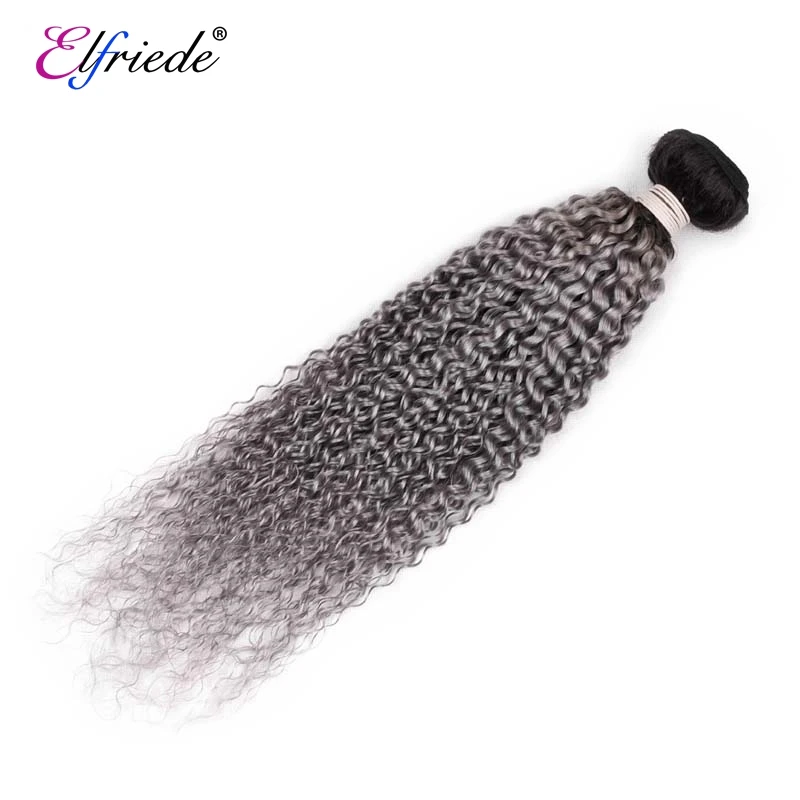 Elfriede-Mèches Brésiliennes Naturelles Crépues et Bouclées, Cheveux Humains Gris Ombré avec Closure, Tissage en Lot de 3, 4x4, # T1B