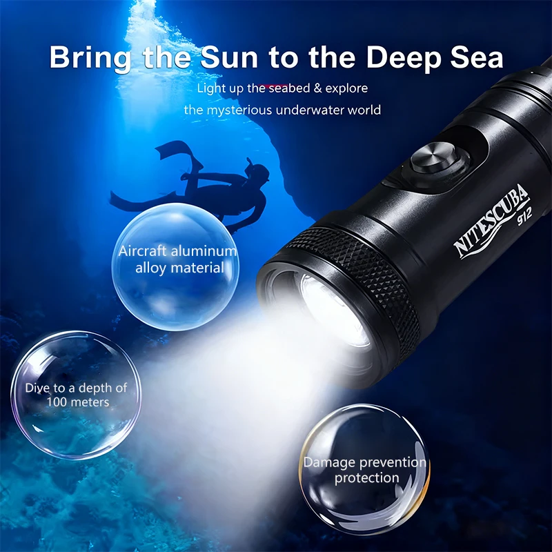 Nitescuba S12 diving searchlight IPX8 Waterproof grade for nighttime outdoor underwater exploration hole supplementary lighting