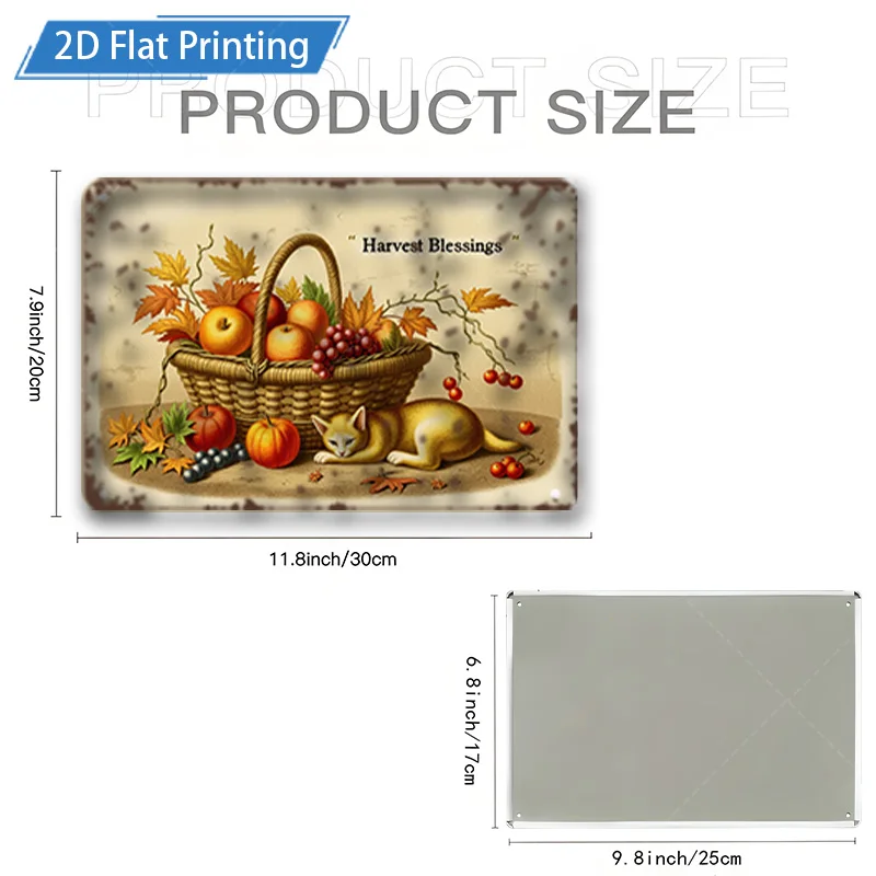 1 targa in metallo da 8x12 pollici "segno di benedizioni del raccolto rustico con volpe e zucche per l'arredamento della fattoria"