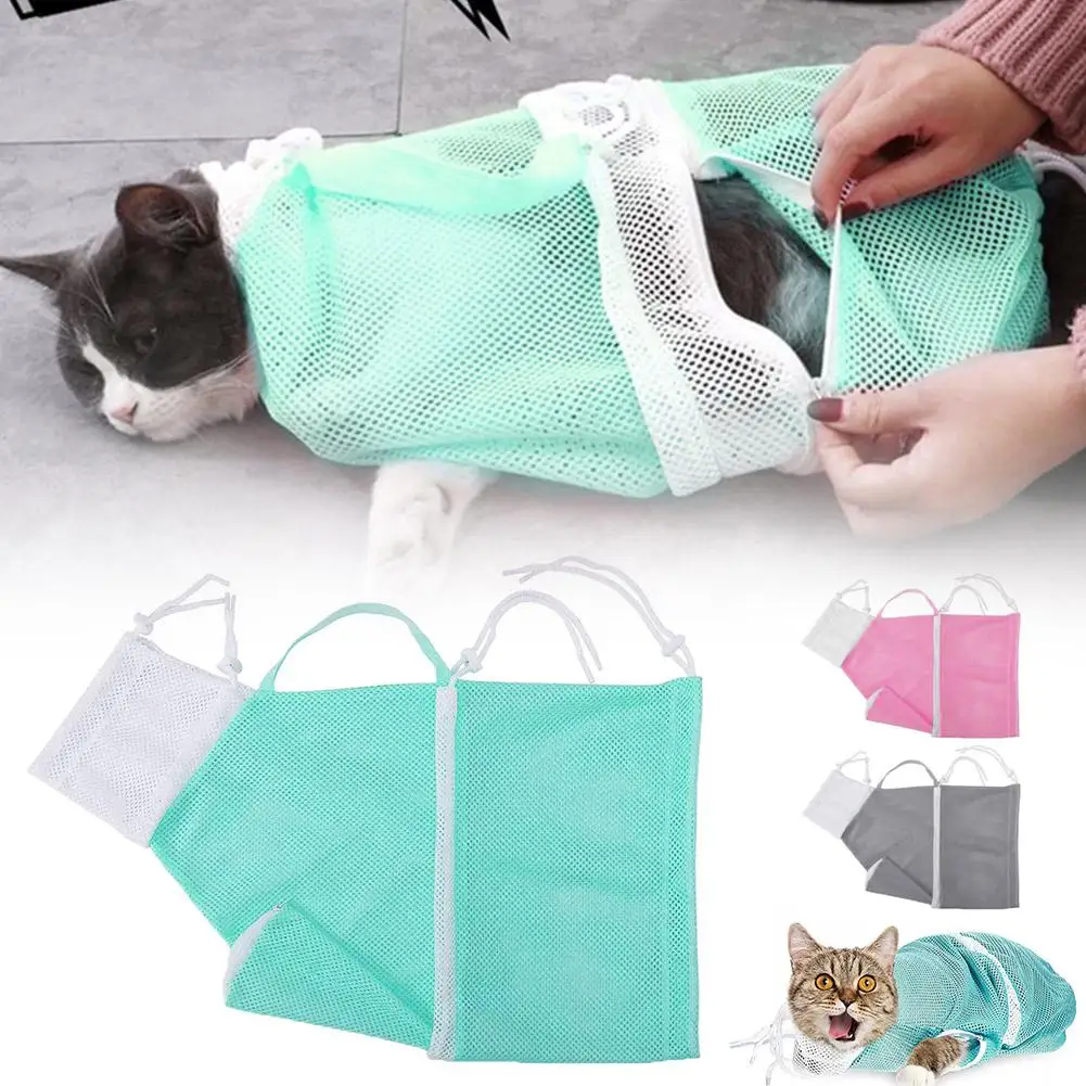 Cats Grooming Bag Breathable Mesh Cat Bathing Washing Bag Restraint Multi-purpose For Nail Cutting Beauty Medication Feedin E1J8