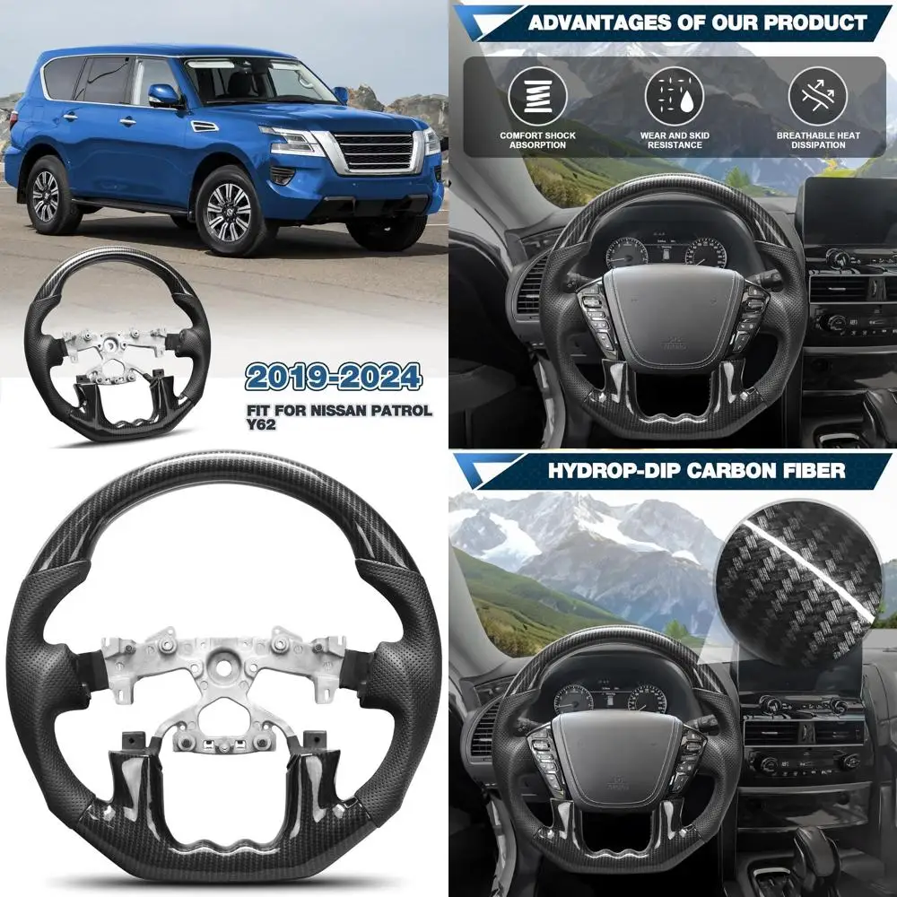

Руль Hydro-Dip из углеродного волокна, совместимый с Nissan Patrol Y62 2019-2024, D-образный руль с плоским дном и индивидуальным рулевым колесом