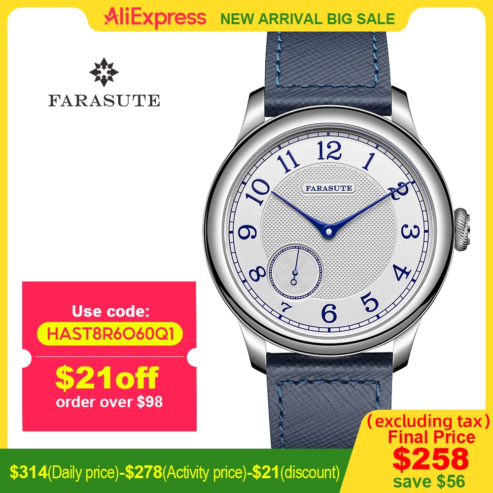 

FARASUTE NEW Machinery Men Watch Salmon Dial St17 Manual Mechanical Watch Small Second Vintage Bonklip Bracelet