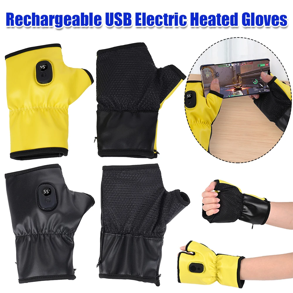 

Rechargeable USB Fingerless Electric Heated Gloves 3 Heating Levels Heating Hand Warmers Gloves for Fishing Skiing Snowboarding