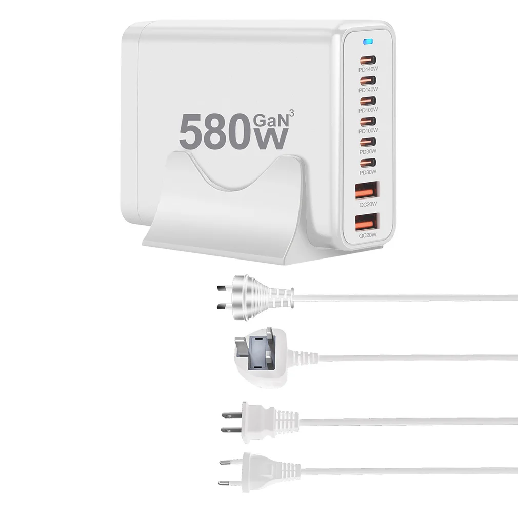 New 580W GaN 8port Fast Charger USB C Type C PD Desktop Fast Charging For iphone Samsung Huawei Xiaomi Oneplus Phone Accessories