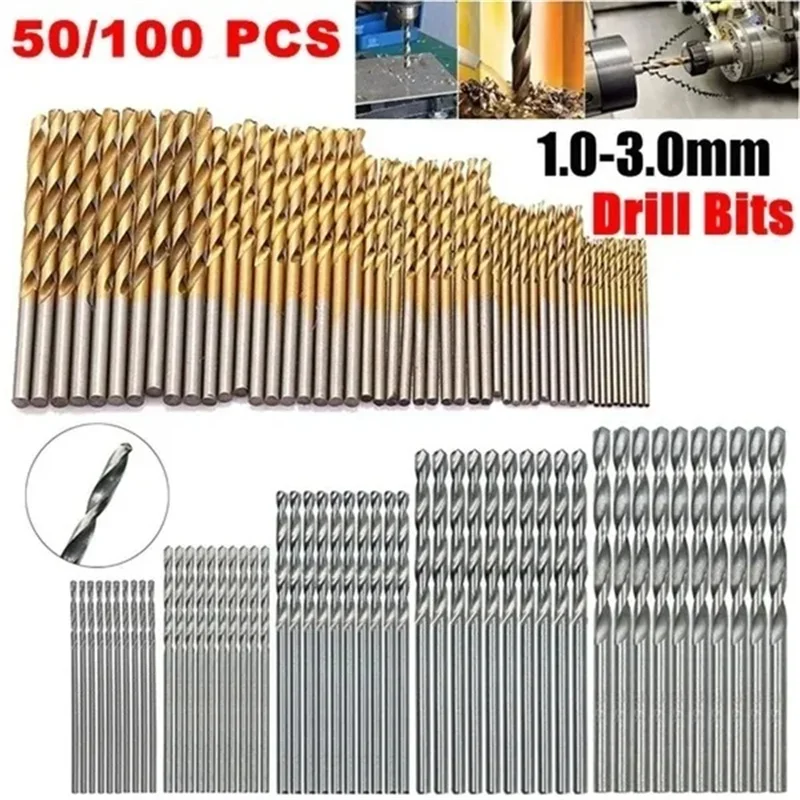 

50/100pcs HSS Mini Twist Drill Bits Hand Held Electric Drill Accessories Straight Shank 1-3mm Diameter Precision Drilling