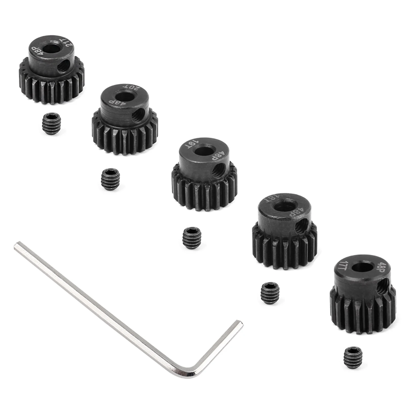 Hobbypark 48P Metal Steel Pinion Gear Set 3.175mm Shaft Hole 17T 18T 19T 20T 21T 48 Pitch Motor Gears for Rc Car 5-Pack