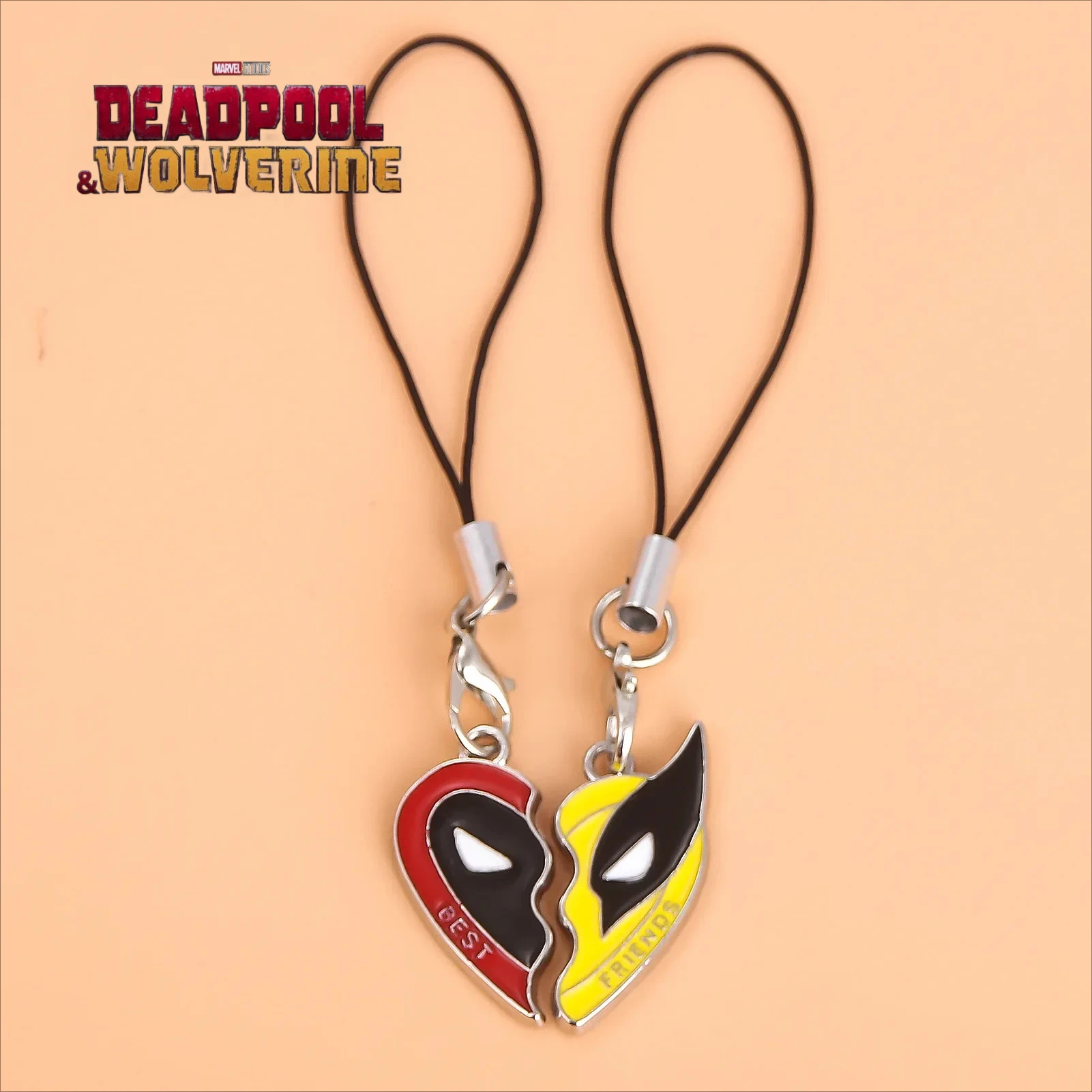 Marvel Movie Deadpool and Wolverine Peripheral Phone Lanyard Best Friends Red Yellow Clown Mask Keychain Split Heart Combinat