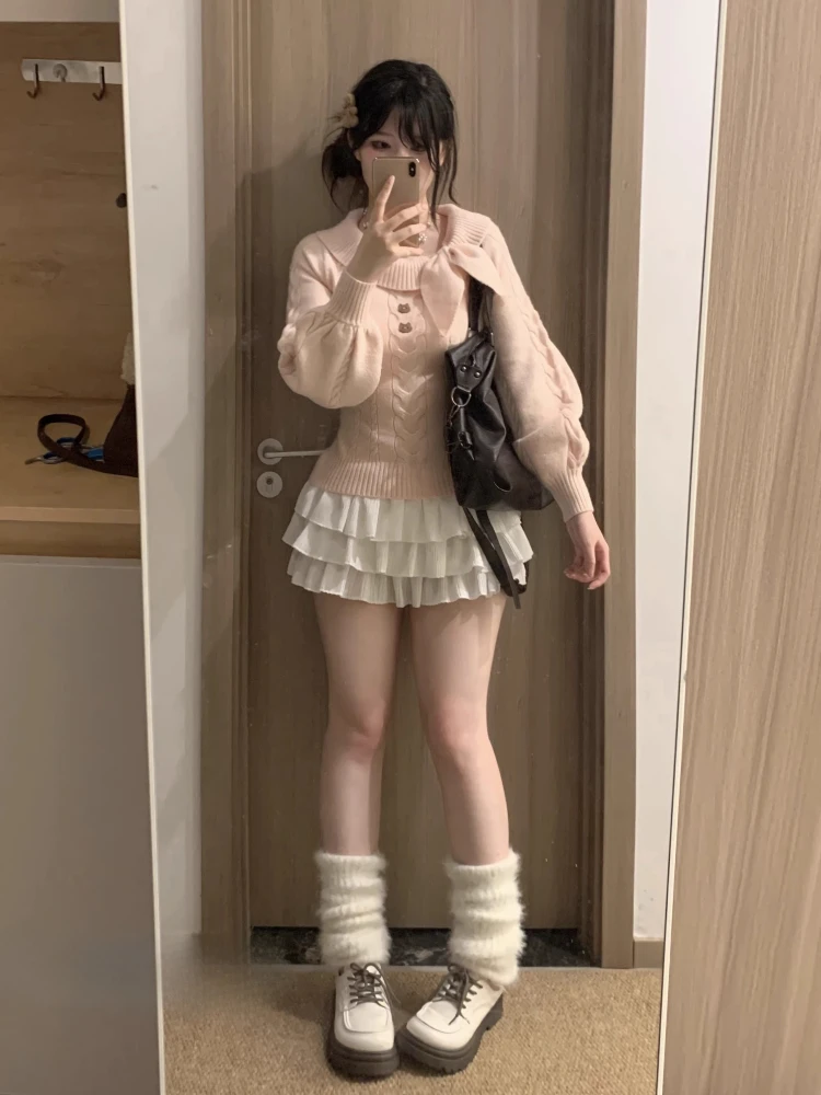 

Autumn Winter Japanese Sweet Preppy Sytle Knitted Sweater Women Casual Y2K Retro Slim Pullover Elegant Fashion Kintted Tops New