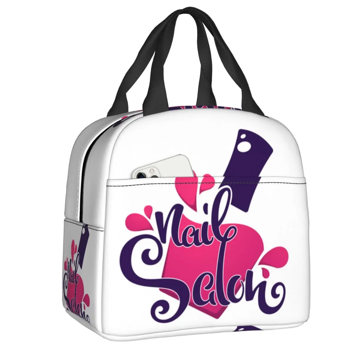Fashion Nail Polish Insulated Lunch Bags for Work School Fingernail Manicure Tech Resuable Cooler Thermal Bento Box Women