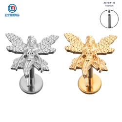 QM ASTM F136 Titanium Internally Threaded Angel Top Labret Tragus Flat Helix Earring Body Piercing Jewelry